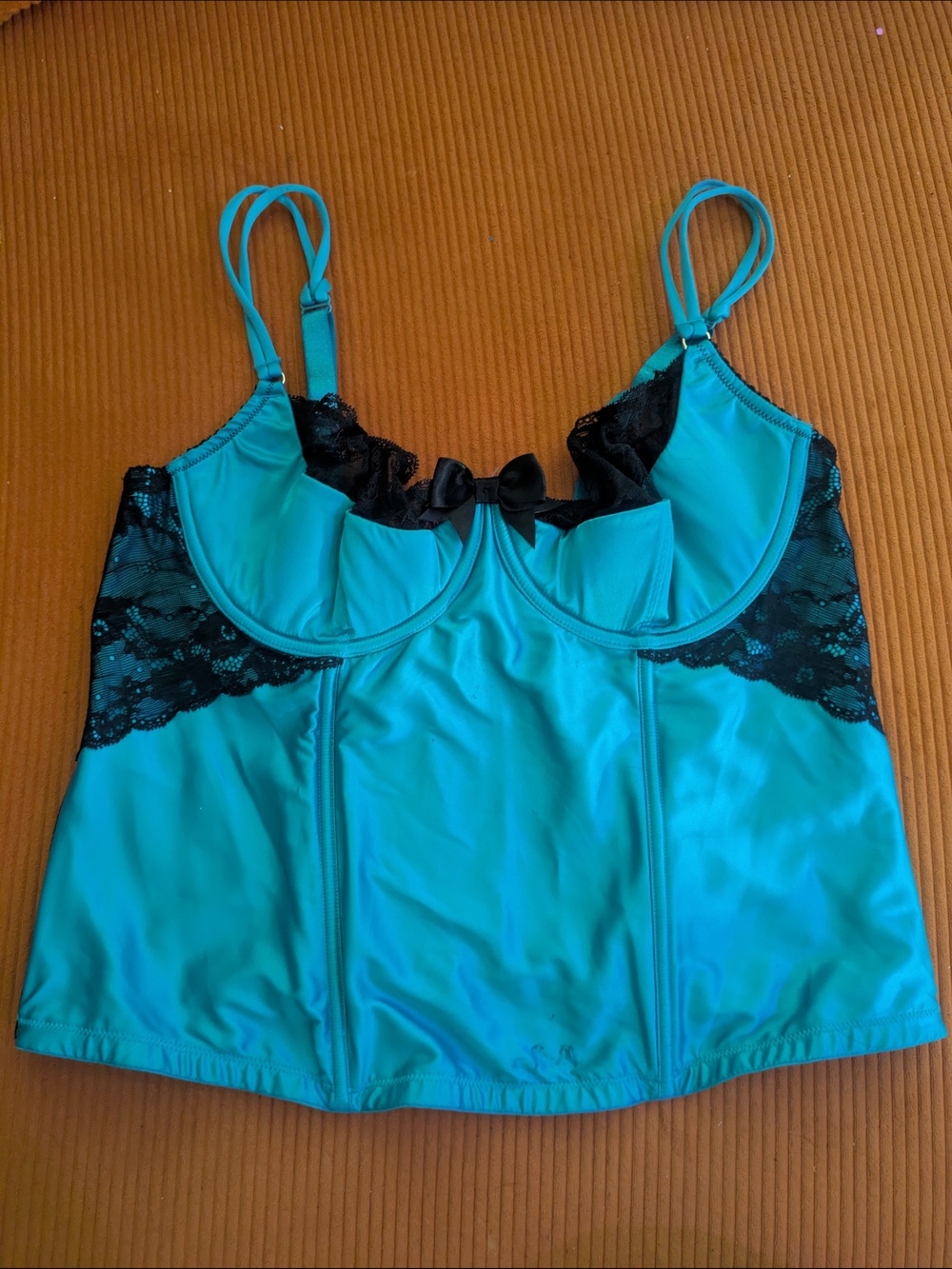 Turquoise Lace Trim Corset with Underwire Support